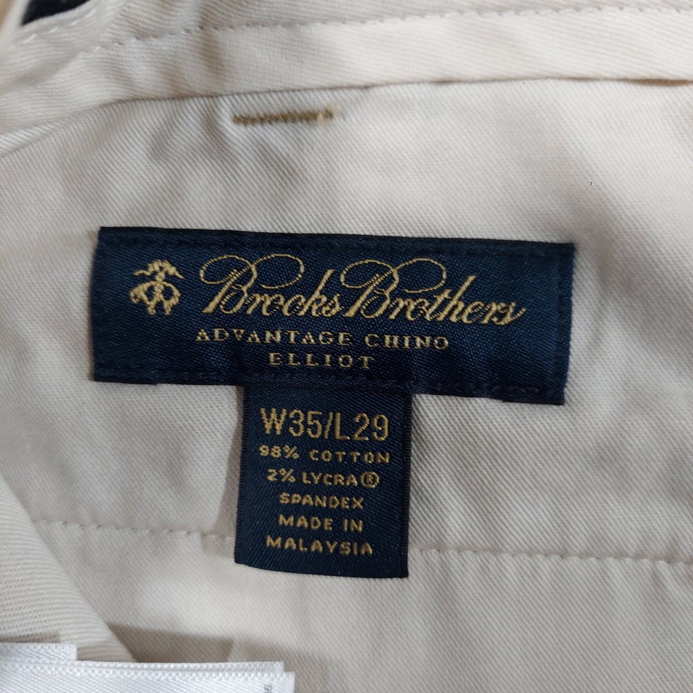 Brooks Brothers Advantage Chino Elliot Men 35x29 Tan Pleated Cuffed Pants - Picture 4 of 10